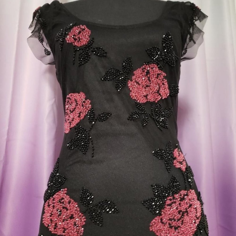 Sue Wong Floral Beaded Asymmetrical Dress